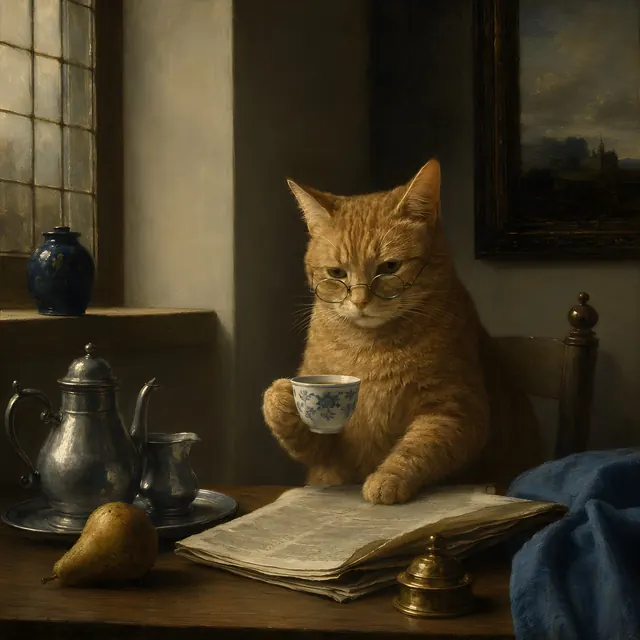 Vermeer cat newspaper